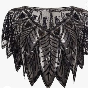 1920s shawl wrap sequin black beaded evening cape flapper dress- New years eve